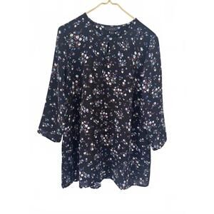 J. Jill Wearever Collection Floral Tunic Top Women’s Black Chiffon Pleated Flowy